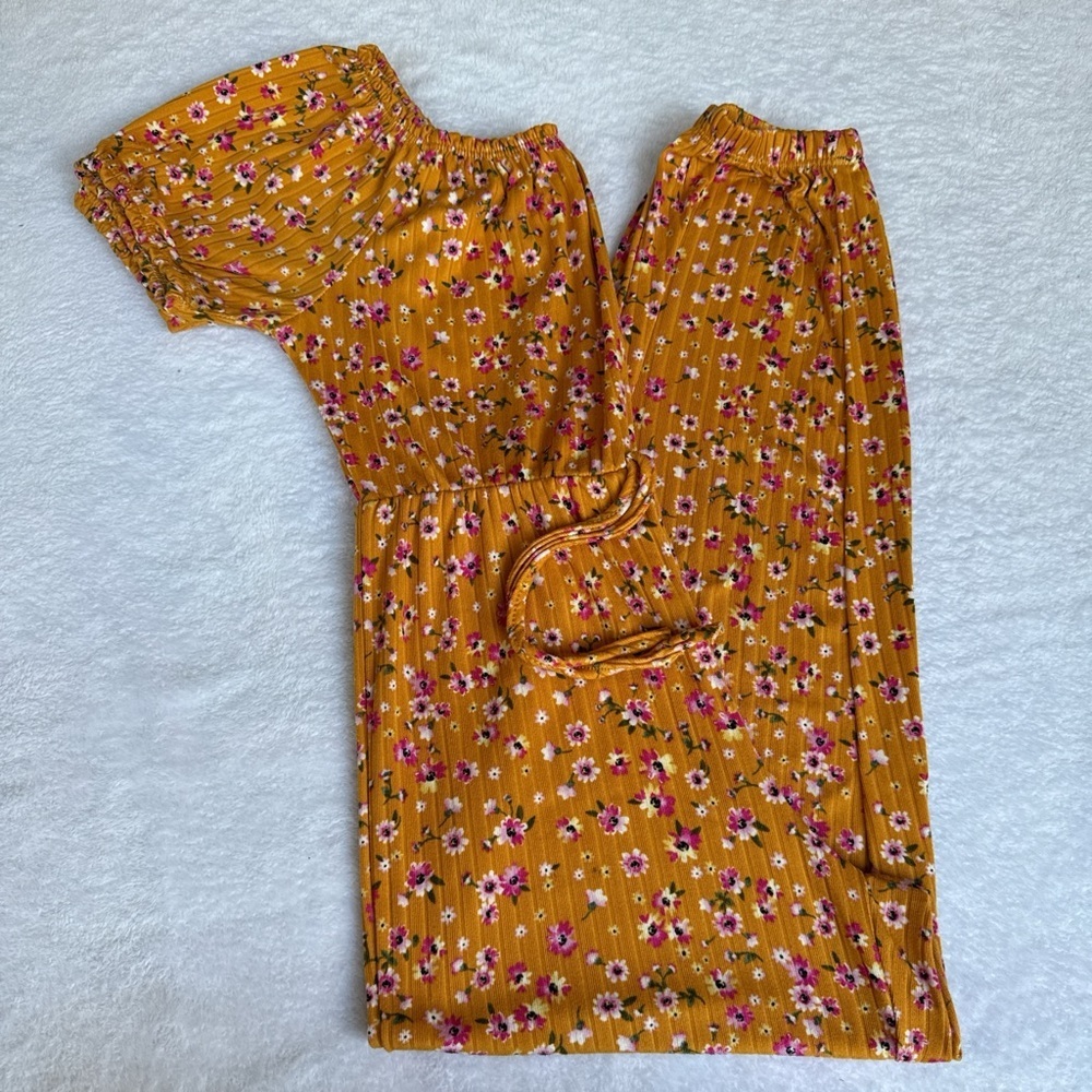 Charming Mustard Floral Kids Jumpsuit - Picture 6 of 9